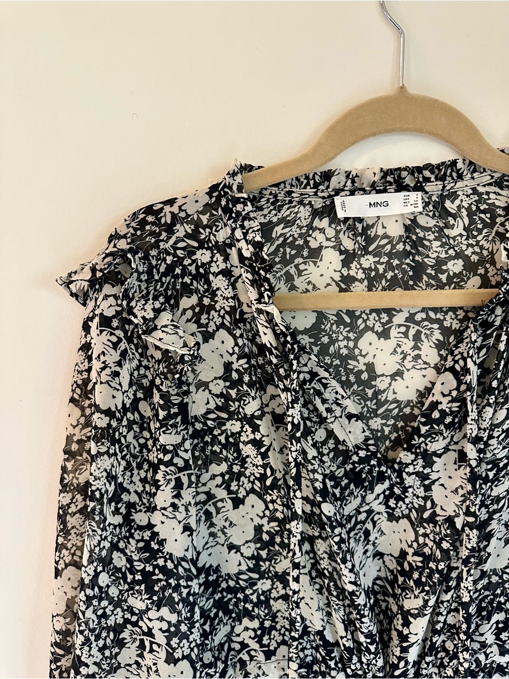Mango Black & White Floral V-Neck Maxi Dress
